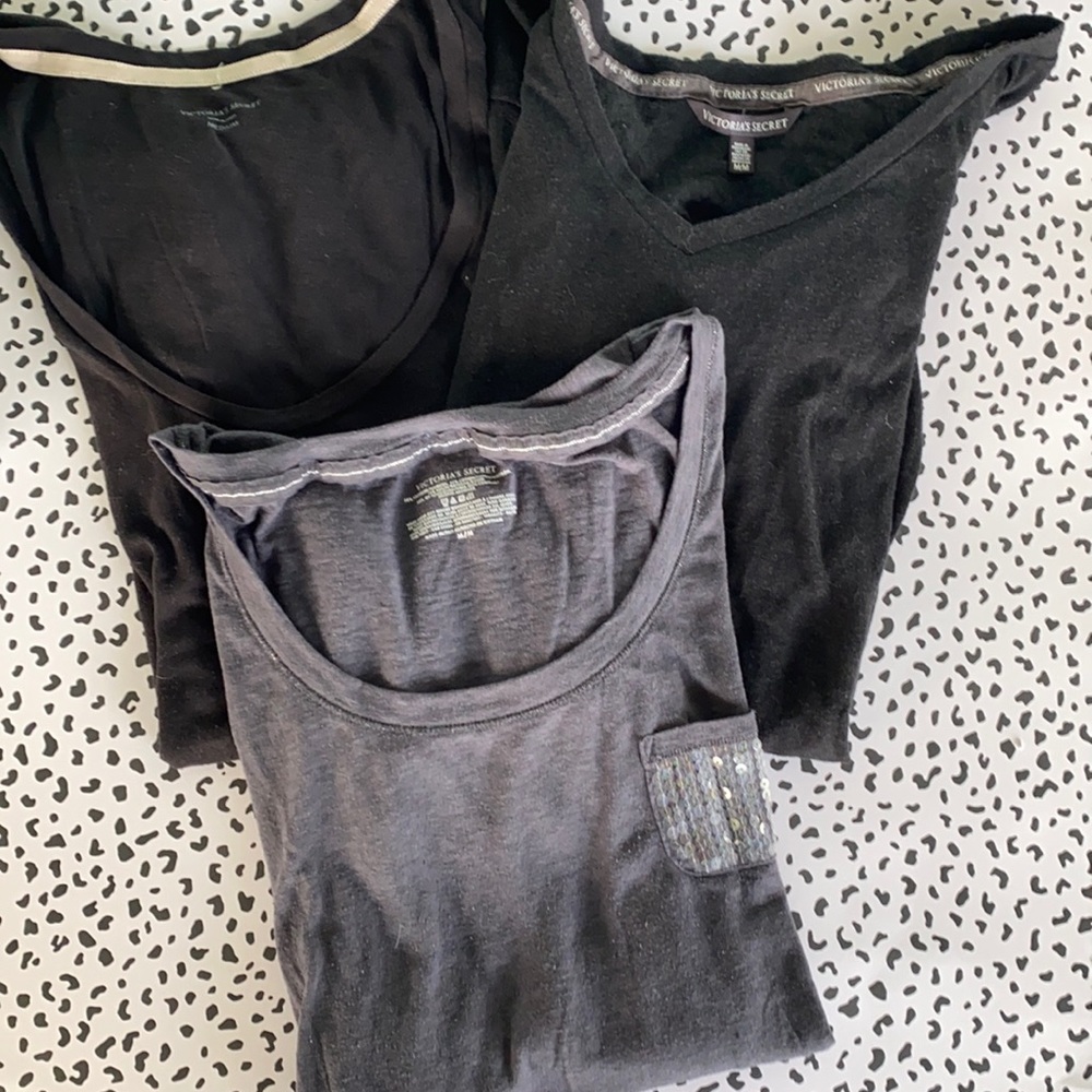 Victoria’s Secret Tee Lot Black Lace Grey